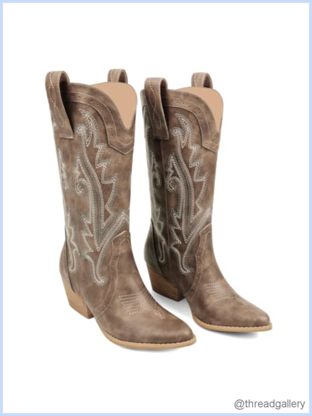 Faux Leather Mid Calf Cowboy Boots Pointed Toe Pull On Western Women